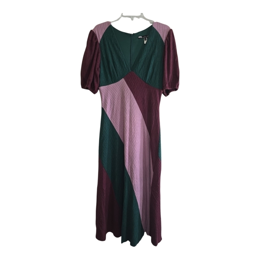 Hutch Colorblock Ribbed Knit Midi Dress Large Deep V-neck Burgundy Hunter Green - Picture 4 of 11